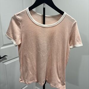 American Eagle Outfitters Pale Pink Ringer Short Sleeve Tee
